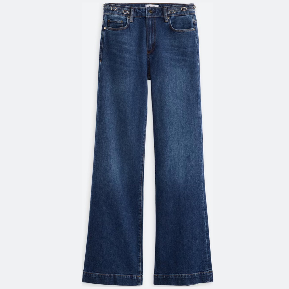 Paige Leena 34” W Waistband Buckles Indigo Wide Leg Jeans
